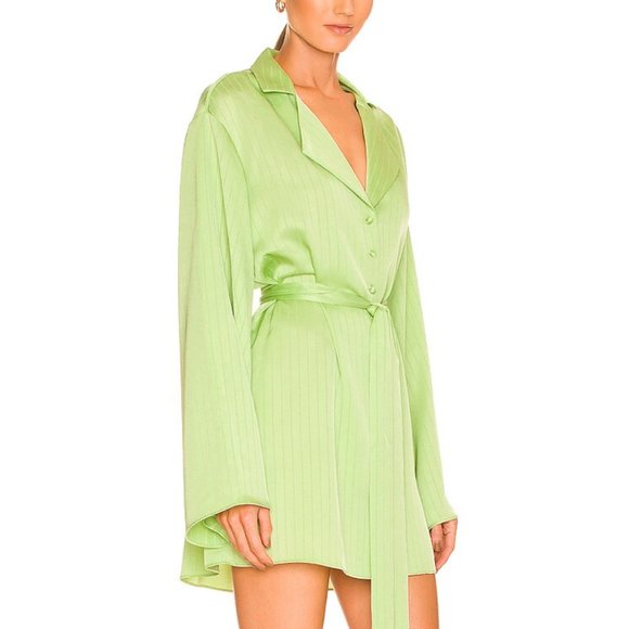 ✨ SALE✨ NWT LPA REVOLVE Dress Shirt with Waist Tie Dress - Green - Picture 2 of 6